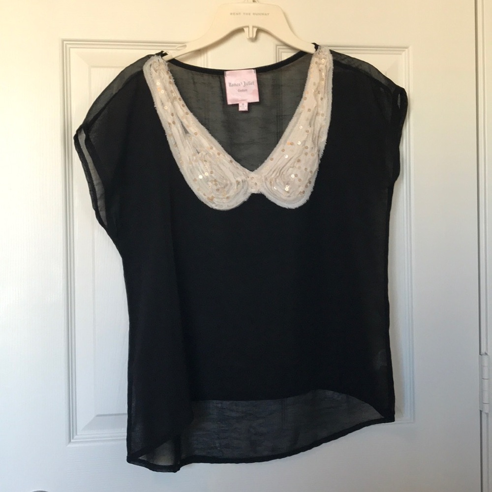 Black silk short sleeve blouse